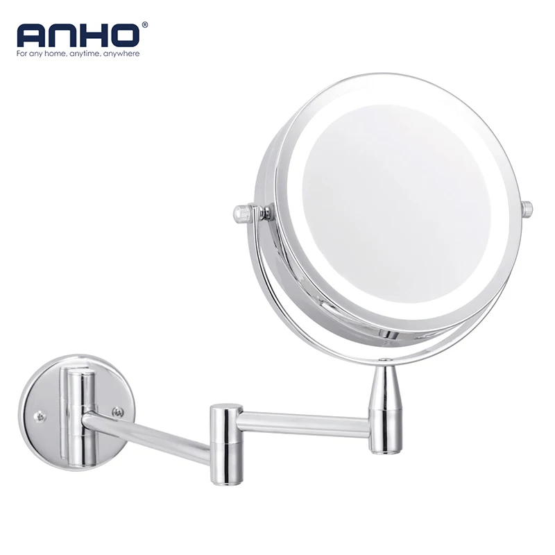 ANHO حمام Led مرآة 6 بوصة 1X/5X التكبير الحائط قابل للتعديل مرآة لوضع مساحيق التجميل المزدوج الذراع تمديد 2-الوجه مرآة لمستحضرات التجميل