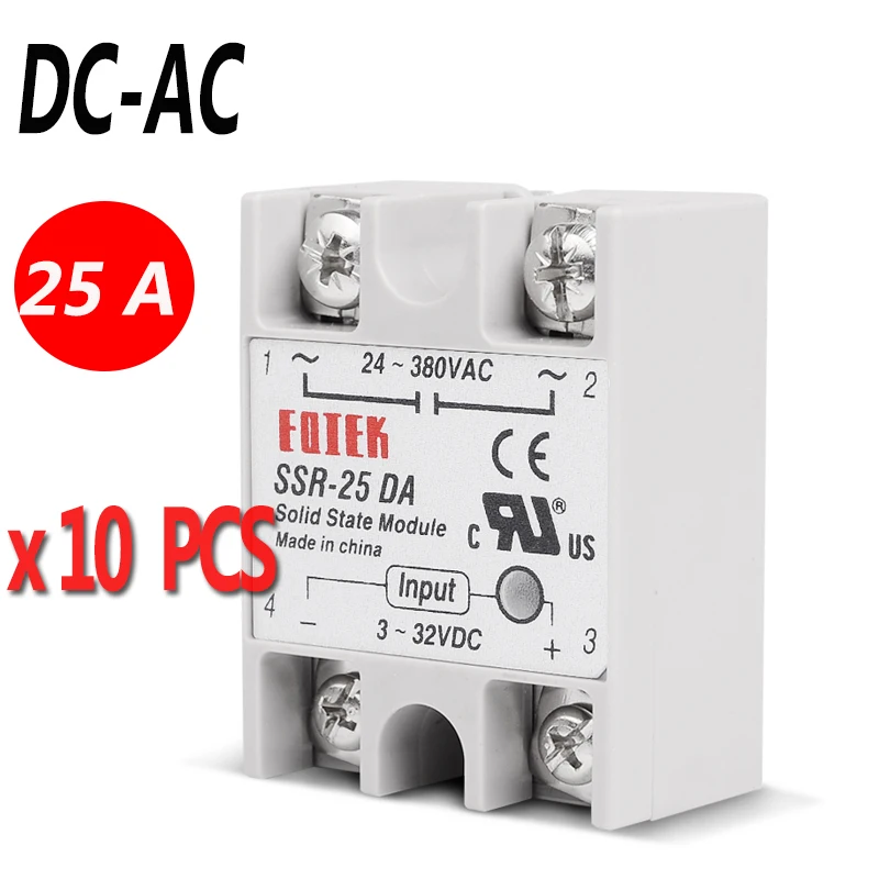 10 шт./лот DC-AC 25A твердотельные реле Однофазный ССР релейный модуль SSR-25DA 3-В 32 В DC вход