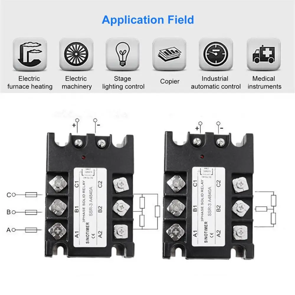 Твердотельное реле AC-AC SSR-3A4810A 25A 40A 60A 80A 100A 90-280VAC до 30-480VAC нагрузка три фазы для контроля температуры