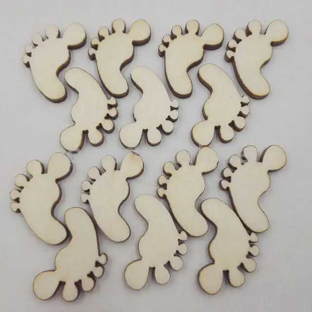 100pcs Wooden Baby Feet Shape Embellishment Cut Out Scrapbooking DIY