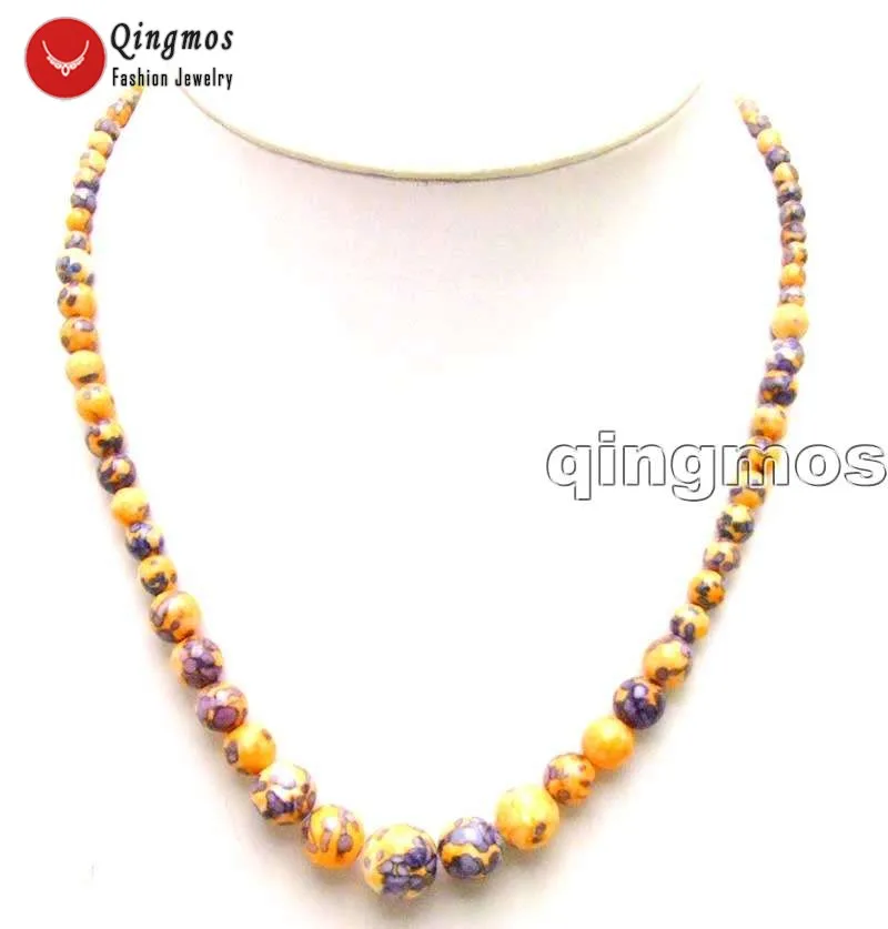 

Qingmos Natural Agates Necklace for Women with 4-12mm Round Orange Multicolor 18" Agates Chokers Necklace Jewelry Colar nec5859