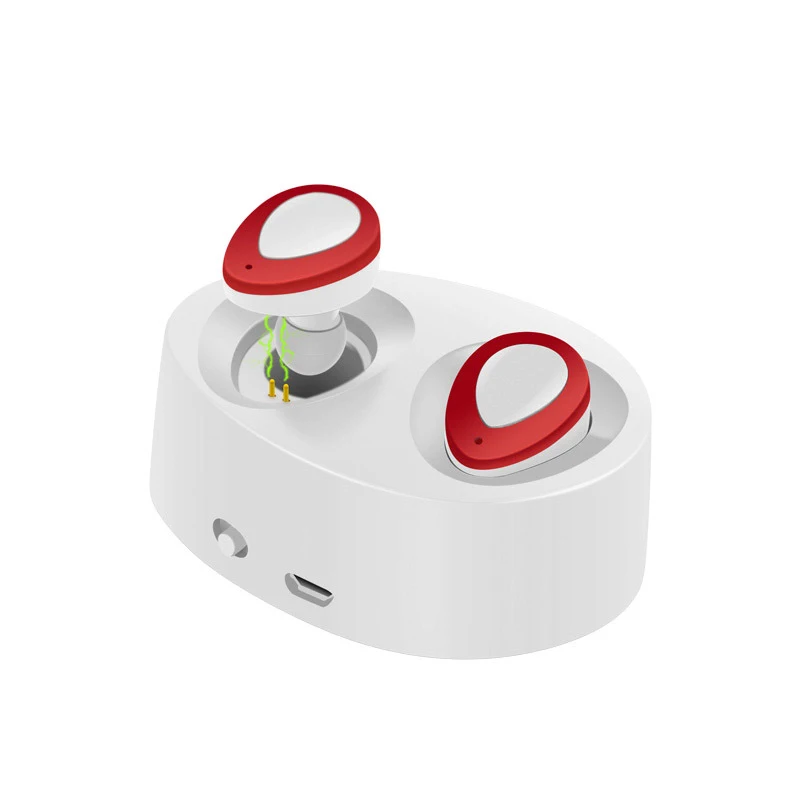 Близнецы мини беспроводная гарнитура с Bluetooth в ухо бинауральные портативные перезаряжаемые вакуумные стереонаушники с зарядным устройством коробка Наушники - Цвет: white red