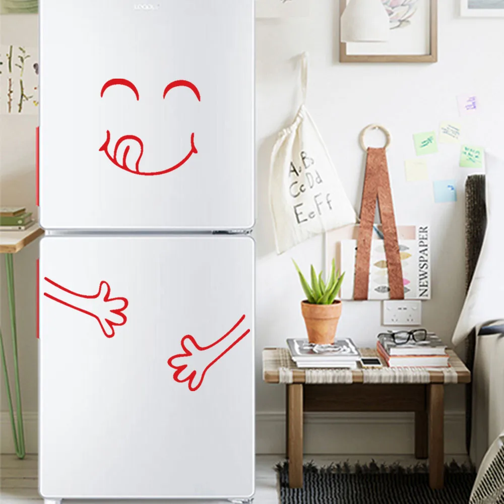 Милая наклейка на холодильник счастливое вкусное лицо наклейка на холодильник s Кухня стена холодильник стенка холодильника наклейка s Искусство Наклейка на стену DIY ПВХ - Цвет: 55cm x 72cm