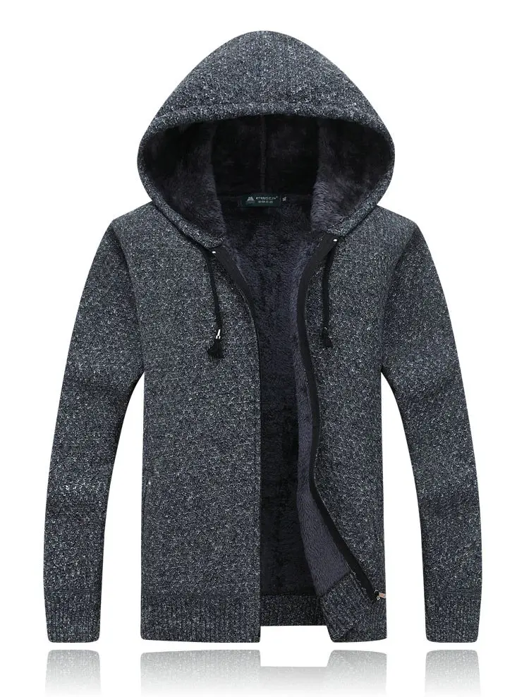 Autumn Winter Thick Warm Knitted Sweater Men Hooded Casual Solid Cardigan Men Fashion Mens Sweatercoat