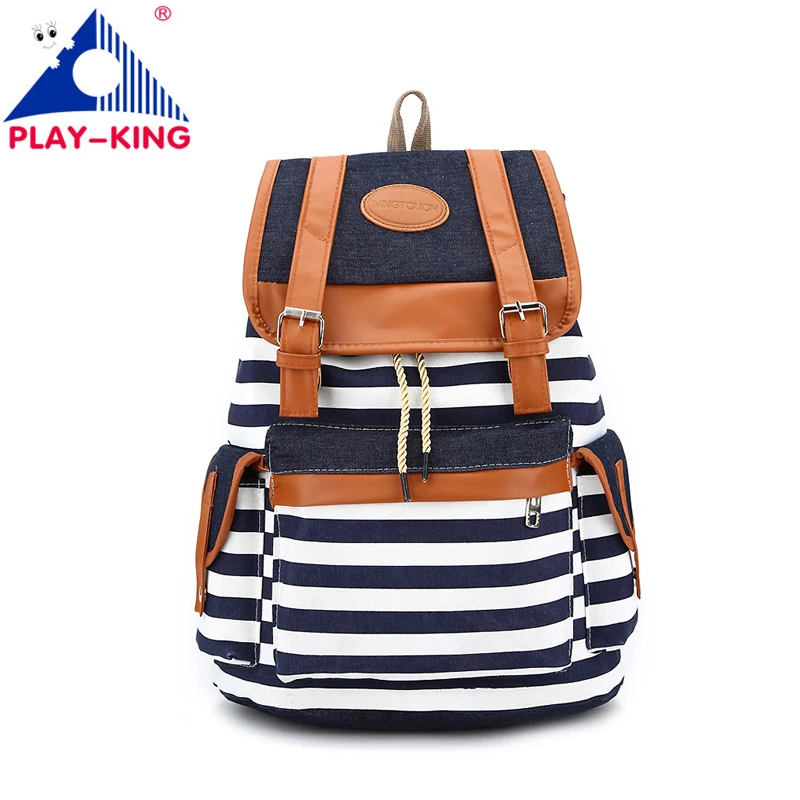 Feminine Backpack Striped Women Canvas Backpack Teenage Backpacks For ...