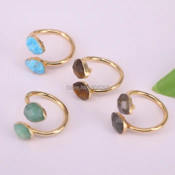 

New Design 5Pcs Double nature stone rings faceted gems rings for women