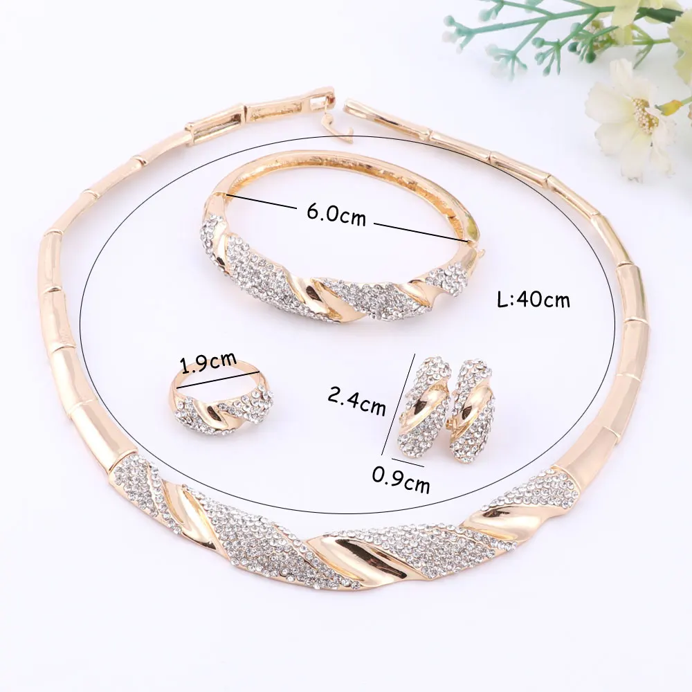 Günstige Hochzeit Brautschmuck Set Dubai Gold Farbe Halskette Armband Ohrring Ring Feine Afrikanische Perlen Schmuck Set