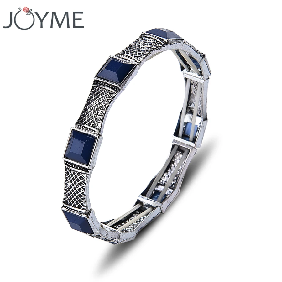 

Joyme Women Vintage Charm Stretch Bracelets & Bangles Adjustable Beaded Strand Retro Marcasite Bracelet with Blue Resin Crystal