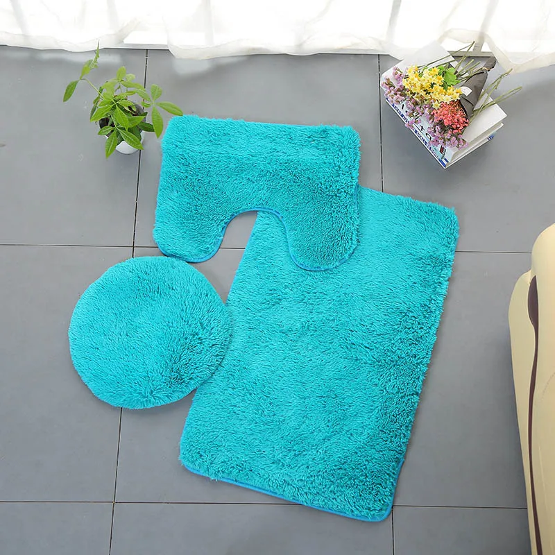Противоскользящие коврики для ванной унитаза набор кораллового флиса абсорбирующий коврик для ванной комнаты пьедестал коврики для туалета крышка крышки - Цвет: blue