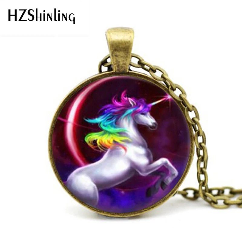 

2017 New Collares Wholesale Vintage Unicorns Neckalce Fantasy Myth Designs Jewelry Glass Cabochon Dome Pendant Girls Chain HZ1