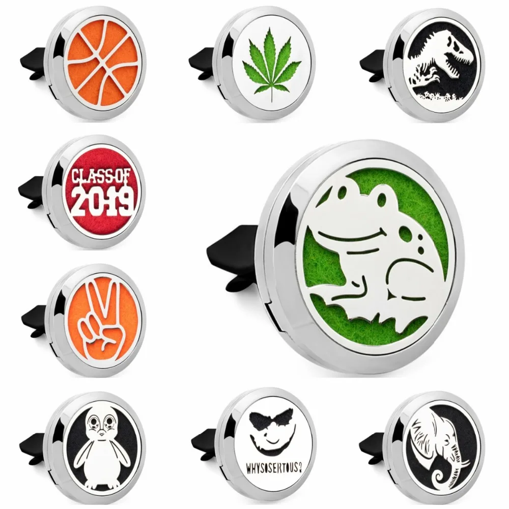 

Frog Penguin Elephant Victory 30mm Stainless Steel Essential Oil Aromatherapy Perfume Car Diffuser Locket Vent Clip 10pcs Pads