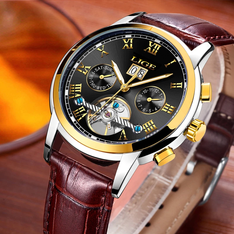 2017 LIGE Luxury Brand Automatic Machinery Watches Men Leather Waterproof Business Watch Men Quartz Clock Man Relogio Masculino