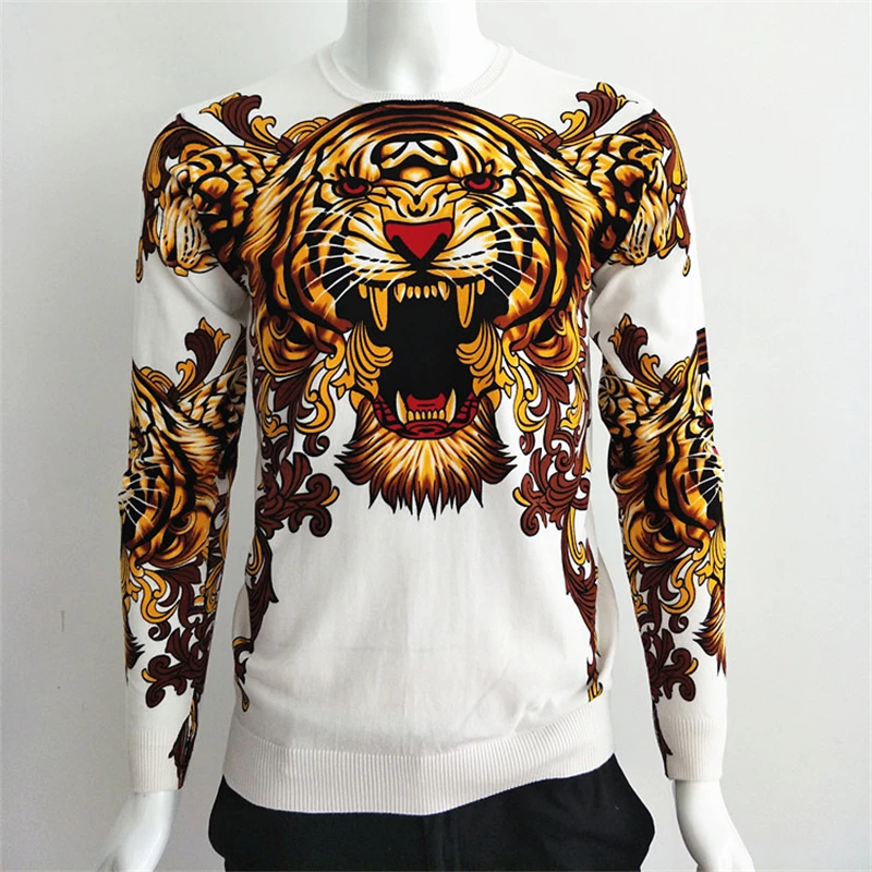

Creative colored big tiger head pattern 3d print pullover sweater Spring 2019 quality soft comfortable luxury sweater men M-XXXL