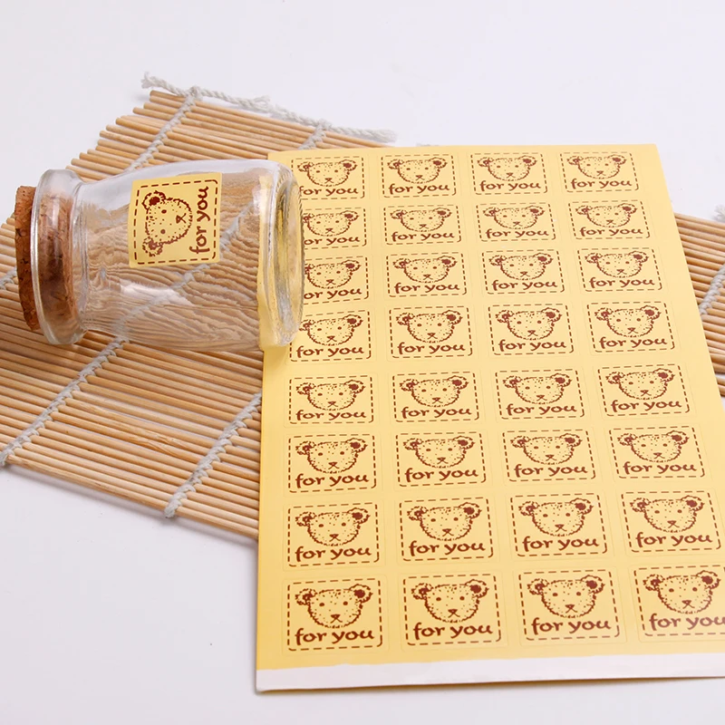

1000 Pcs 2.4x2.4cm thank you sticker self-adhesive Lovely bear for you Baking Package kraft sealing sticker wedding custom