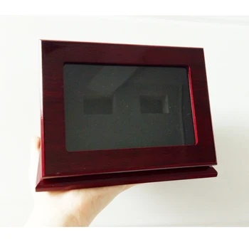 

2 holes standing rings display box,brown wooden box