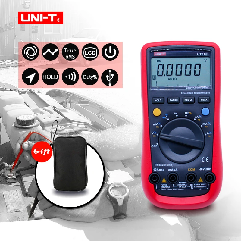 comprar UNI T UT61A UT61B UT61C UT61D UT61E true rms Multímetro Digital AC DC Medidor de Software CD Data Hold Multímetro + presente
