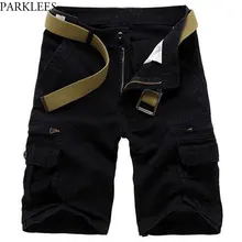 Мужские хлопковые свободные черные шорты Карго с несколькими карманами, модные дизайнерские военные шорты, мужские повседневные бермуды на молнии, 38