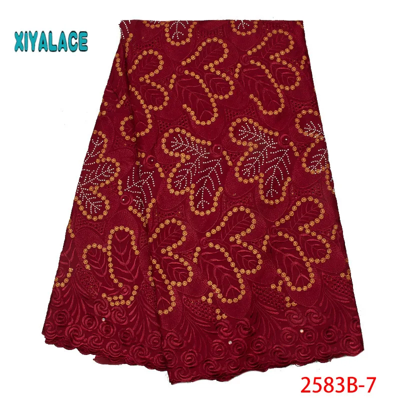 Африканская кружевная ткань, Высококачественная кружевная вуаль, кружевная ткань нового дизайна, швейцарская вуаль, кружевная швейцарская вуаль с камнями, YA2583B-1