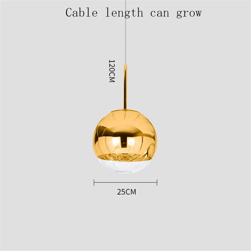 Скандинавский Золотой Серебряный стеклянный шар Лофт светодиодный подвесной светильник для ресторана бара промышленное освещение подвесной светильник Кухонные светильники - Цвет корпуса: Gold 25CM