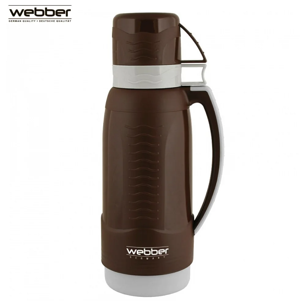 Термос со стеклянной колбой Webber 31003/11S 1,0 л, коричневый, с узкой горловиной со стеклянной колбой предназначен для хранения и розлива горячих и холодных напитков, заваривания чая и различных травяных сборов