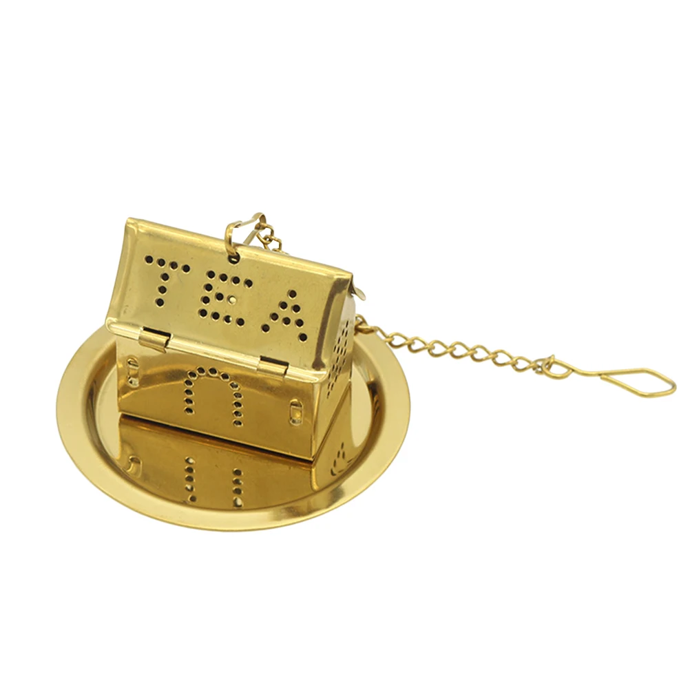 

1 PC Stainless SteelTea Filter Gold-Plated House Tea Balls Tea Set For Home Office Daily Use (Golden, Round Dish)