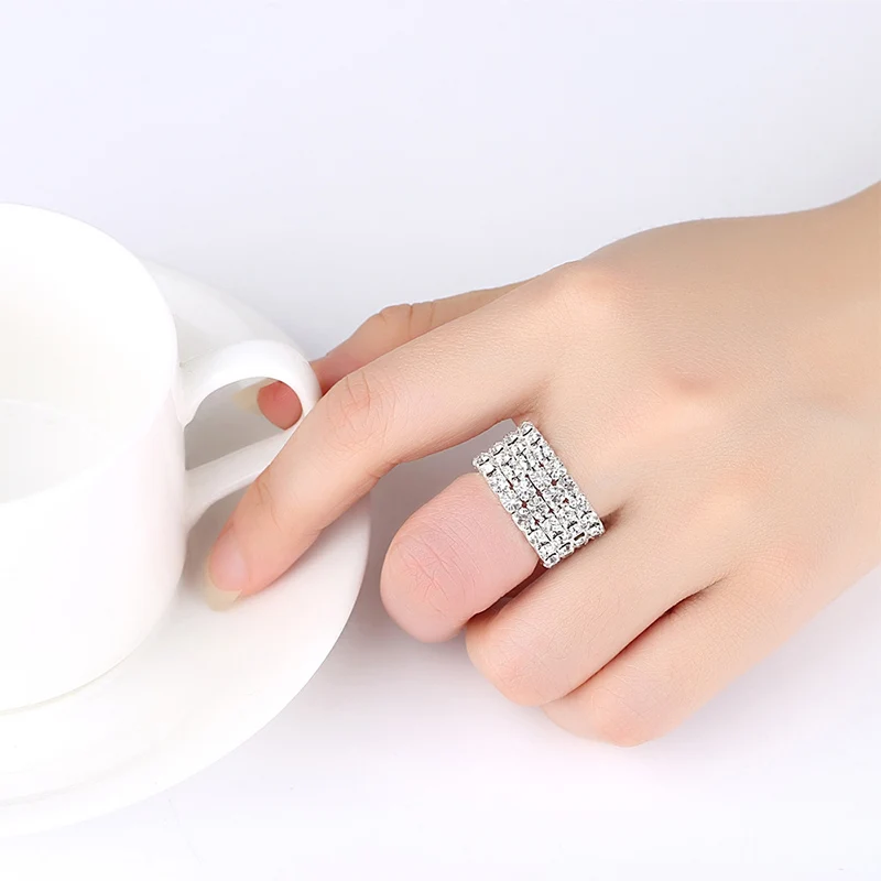 High Quality 2018 New Anti Allergy Full Drill Ring Ring Classic Adjustable Silver Ring