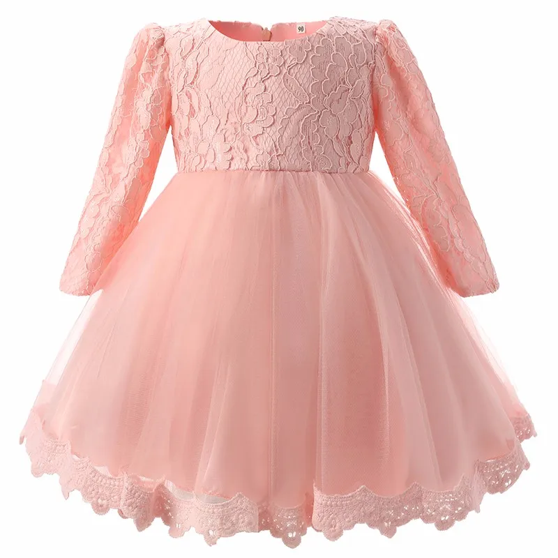 Autumn Baby Girl Dress Long Sleeve Pink White Infant Dress For Baptism Christening First Birthday Party Toddler Girls Clothes HTB1Ek6yNXXXXXcMXVXXq6xXFXXXg - Autumn Baby Girl Dress Long Sleeve Pink White Infant Dress For Baptism Christening First Birthday Party Toddler Girls Clothes