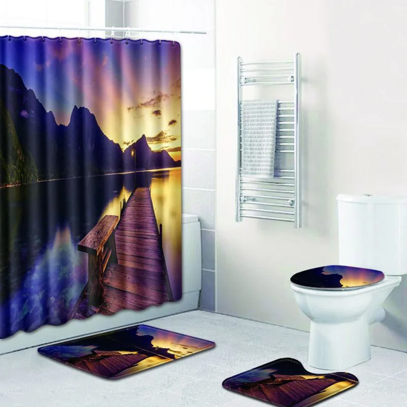 4 компл. для ванной ковер и ковер Sunset glow крышку унитаза для ванной нескользящие ковер пейзаж и занавески - Цвет: 6114