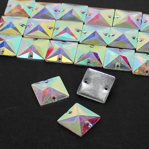 

10mm,16mm,22mm Crystal AB / Clear AB Square sew on stones flat back resin sew on rhinestones