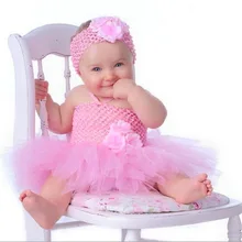 Милое детское платье-пачка с цветочным рисунком для маленьких девочек, вязаное крючком, 1 слой фатина, балетное платье корсет, танцевальная пачка с повязкой на голову, вечерние платья для новорожденных