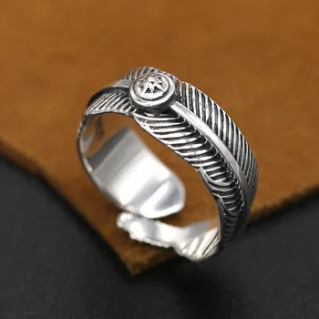 

S925 Sterling Silver Jewelry Handicraft Retro Thai Silver Fashion Takahashi Goro Feathers Open Ended Ring Men And Women