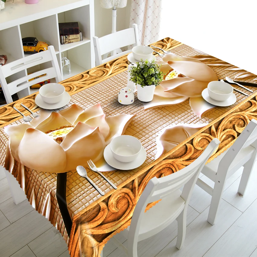 Europe Luxury 3d Carved Flower Rectangular Tablecloth Thicken Polyester cloth Dustproof Round Weddi