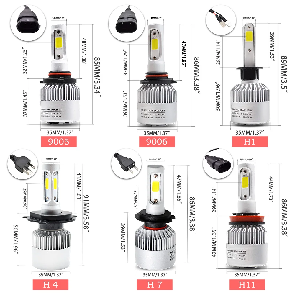 Taitian 2 шт. COB 72 Вт 8000LM 6500 К 12 В H7 turbo светодиодные фары H11 Canbus LED H4 авто h1 H3 H13 H27 880 9005 9006 9007 9012 5202