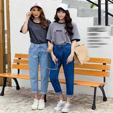 Paris для девочек, осенние джинсы Для женщин модный синий Высокая Талия свободное джинсовое платье Женский штаны-шаровары джинсы для Для женщин