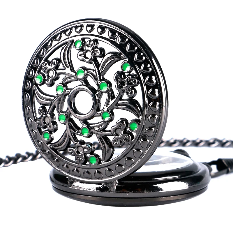 Мужские Механические карманные часы в стиле стимпанк с зеленым цветком Орны, мужские механические наручные часы с цепочкой для мужчин и женщин, часы с подвеской