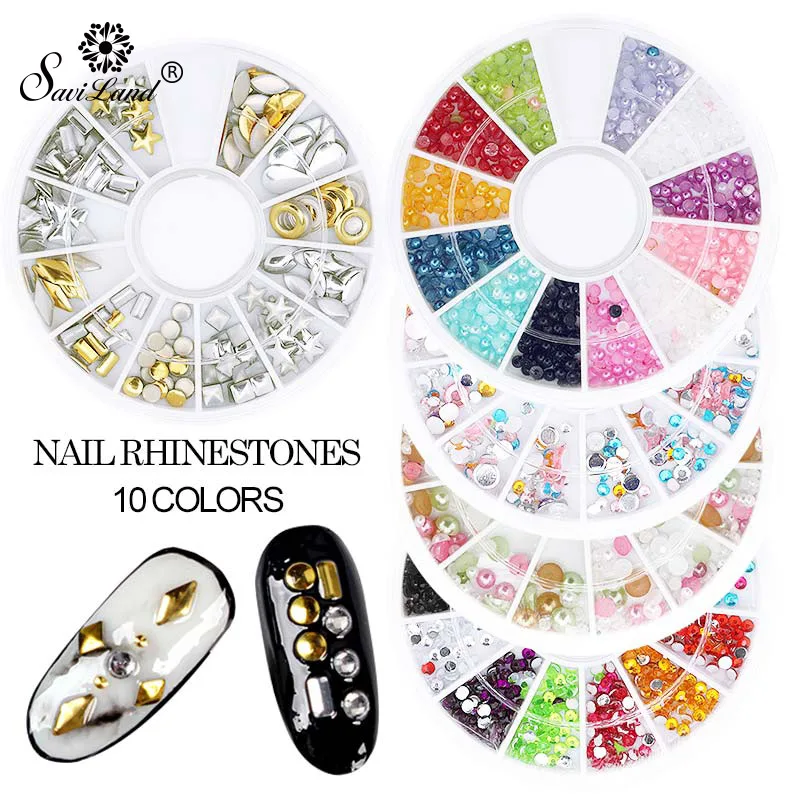 

Saviland 3D Nail Art Charms Rhinestone In Wheel Design Stone Decorations Strass Jewelry DIY Nailart Adhesive Rhinestones Mix
