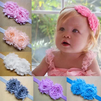 

2017 wholesalec kids headwear headband fabric shabby flowers elastic headbands children hair accessories 30pcs/lot