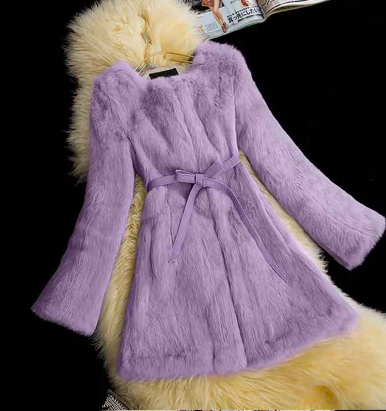 Новое поступление, женское модное пальто из натурального кроличьего меха, чистое натуральное меховое пальто FP647 - Цвет: Light Purple
