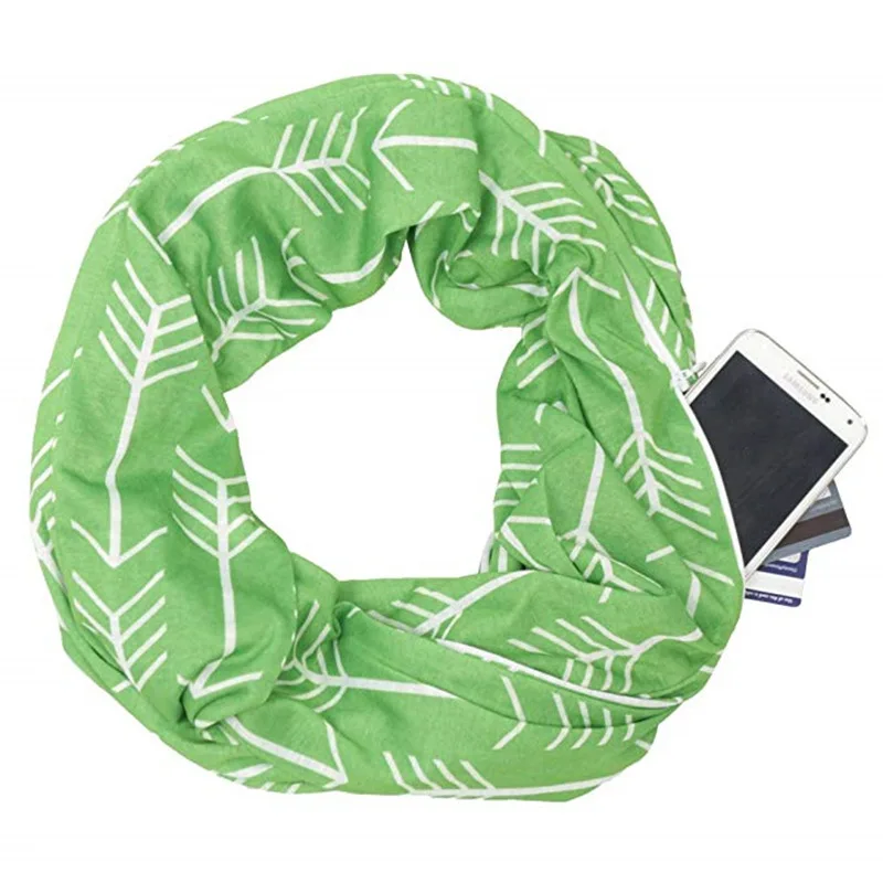 

Infinity Scarf With Zipper Pocket - Convertible Soft Stretchy Travel Scarves Womens Arrow Pattern Infinity Scarf Wrap Scarf