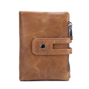 

Men's Wallet Crazy Horse Genuine Leather Slim Business Credit Card Holder Male Short Wallet Zipper Mini Coin Purses Money Pocket