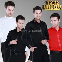 Мужская рубашка для латинских танцев, черные, белые, красные, мужские бальные рубашки для мальчиков, Современная Румба ча-ча Самба Танго Сальса, танцевальная рубашка