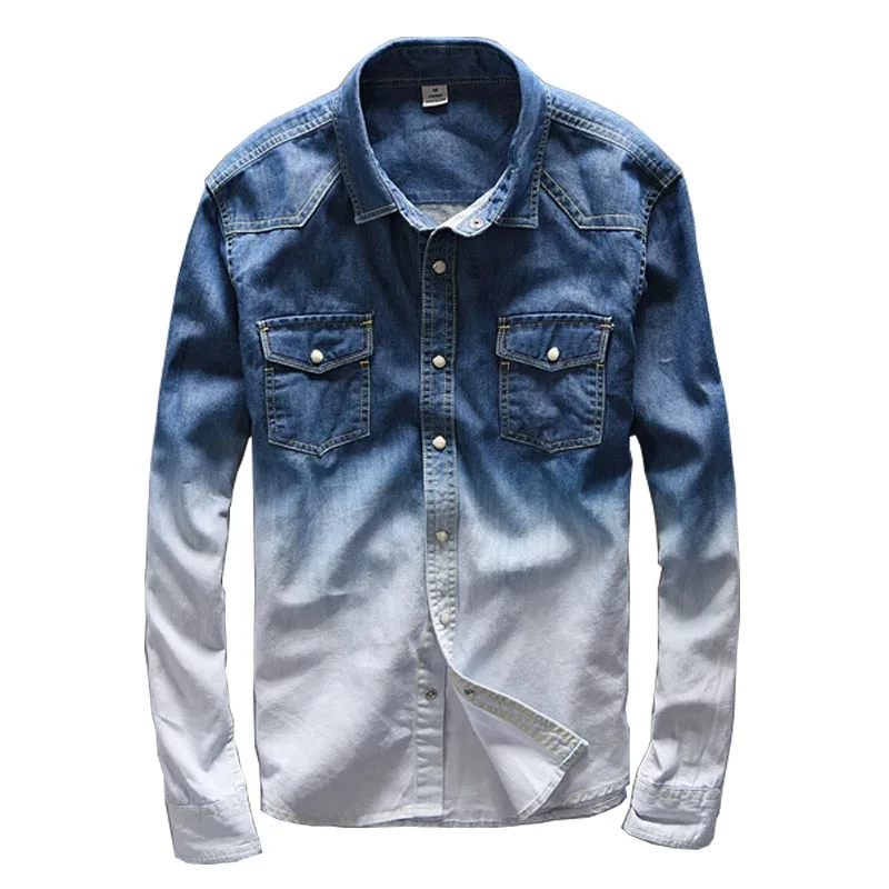 

Mcikkny New Men's Fashion Denim Shirts Washed Long Sleeves Slim Fit Jeans Shirt Spring Autumn Streetwear Outfit Clothes For Male