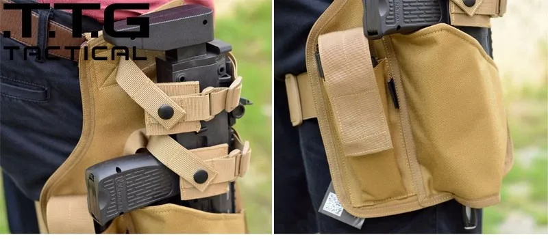 Тактическая ножная кобура для MP7 с запасным подсумок SWAT HK MP7 ножная кобура черный/коричневый