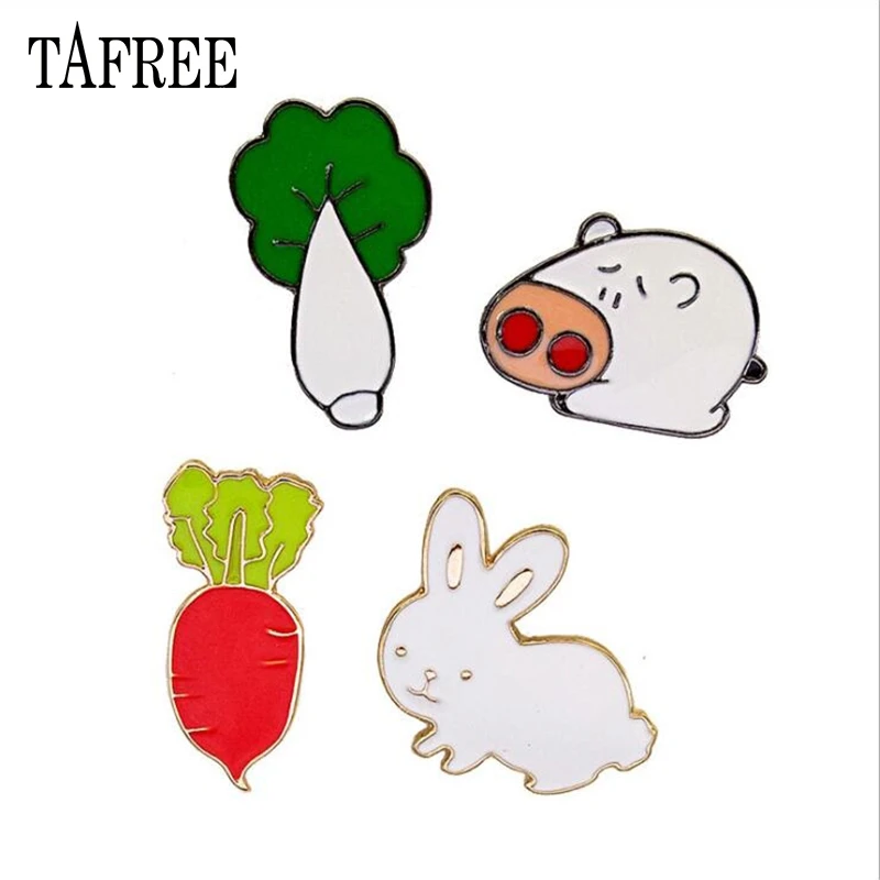

TAFREE Rabbit Pig Carrot Cabbage Lapel Pins Colorized Enamel Brooch Funny Cartoon Badge Pins UP Jewelry