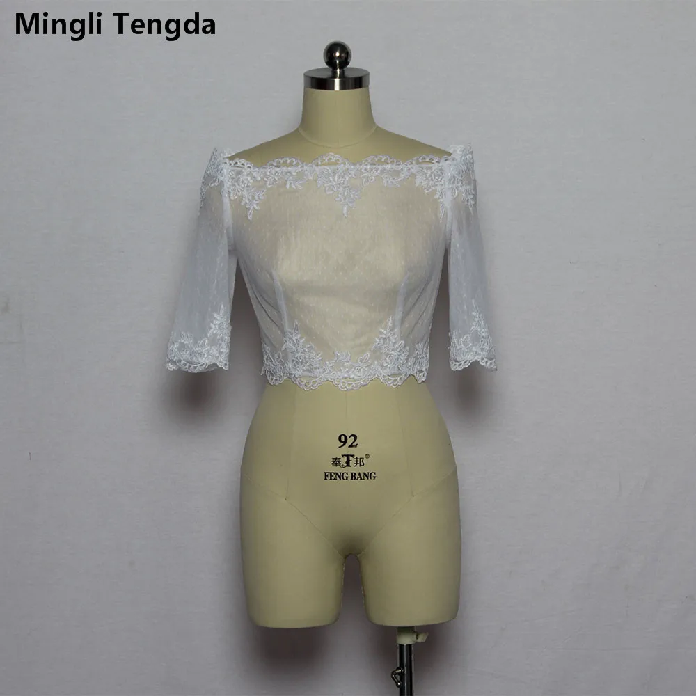 

2018 New Arrival Off the Shoulder Sleeve Wedding Jacket Lace Bolero Jacket for Wedding White Bridal Jacket Wedding Mingli Tengda