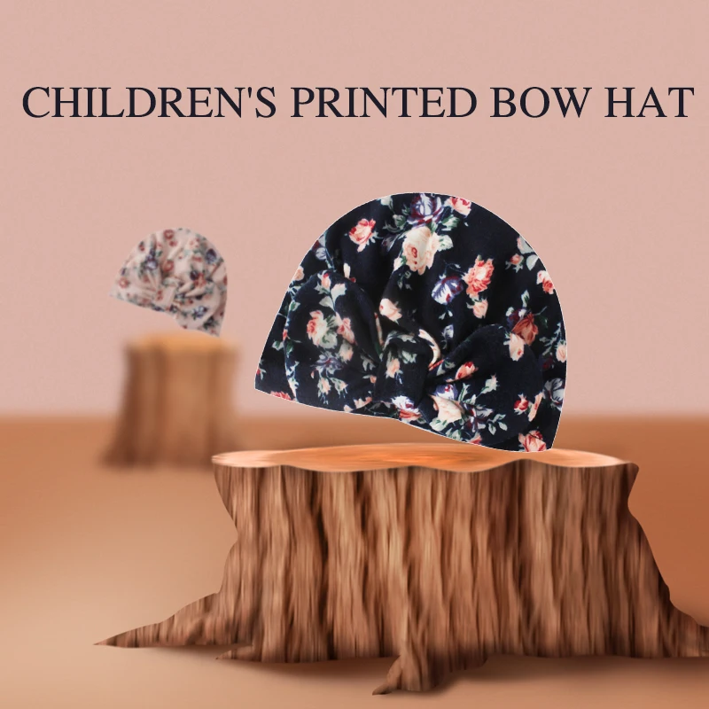 Новое поступление, шапка для маленьких девочек с цветочным принтом и большим бантом, детская чалма, шапки для маленьких девочек, Эластичные Головные уборы, одежда, аксессуары