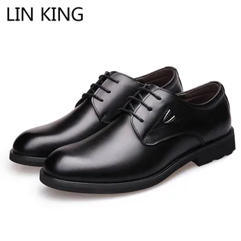 

LIN KING Top Quality Genuine Leather Men Wedding Dress Shoes Lace Up Casual Man Oxfords Shoes Big Size Male Business Formal Shoe