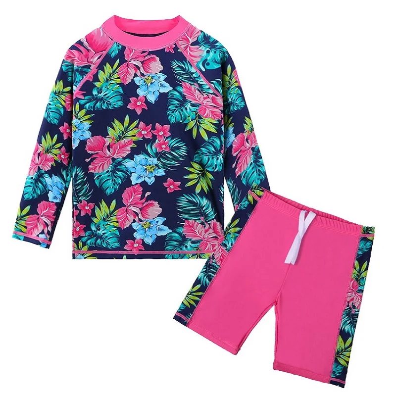BAOHULU/детский купальный костюм из двух предметов; Новинка; пляжная одежда с цветочным узором; УФ-защита; купальный костюм - Цвет: S248 NavyFlower