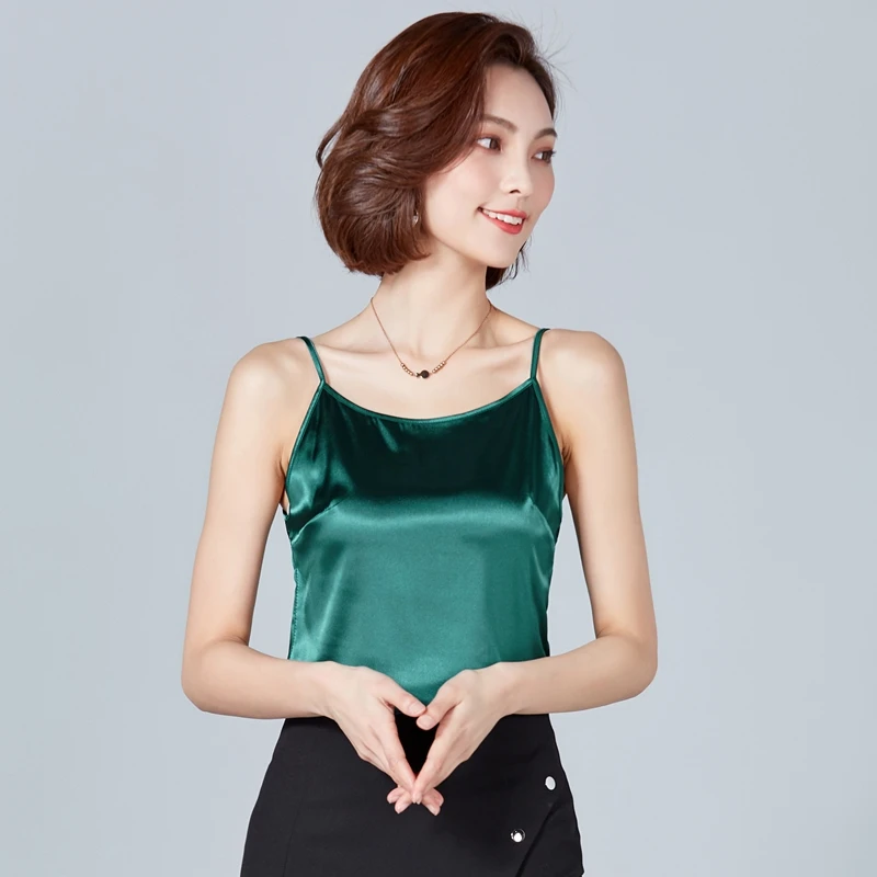 

New Women Spring Summer Camis tank tops Sleeveless solid color lady Classic all-match Basic style Satin vest Multi color