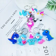Criativo PVC keychain macio bonito dos desenhos animados da sereia flamingo estrela dinossauro saco anel chave do carro chaveiro pingente feminino pingente liga(China)